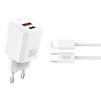 Сетевое зарядное устройство XO L149 PD30W 1USB-A+1USB-C + Lightning кабель белый