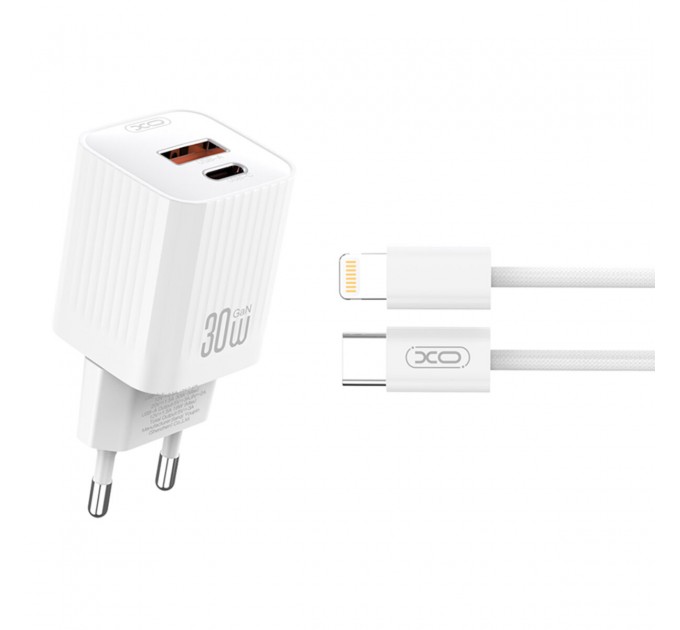 Сетевое зарядное устройство XO L149 PD30W 1USB-A+1USB-C + Lightning кабель белый, цена: 349 грн.