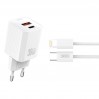 Сетевое зарядное устройство XO L149 PD30W 1USB-A+1USB-C + Lightning кабель белый, цена: 349 грн.