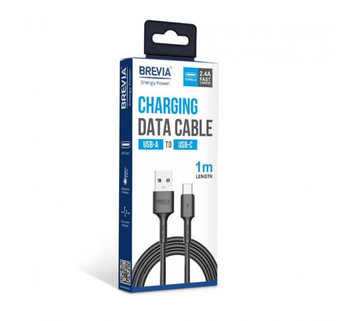 Кабель Brevia USB to Type-C 2,4А 1м, черный box, цена: 76 грн.