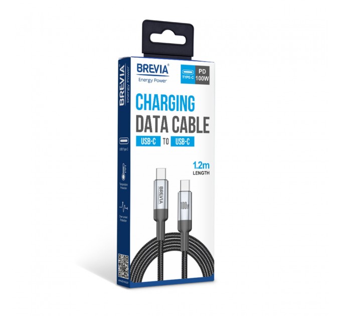 Кабель Brevia Type-C to Type-C 100W 1,2м, черный box, цена: 336 грн.