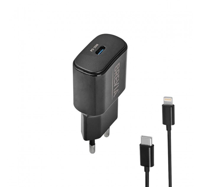Сетевое зарядное устройство Brevia ePower PD20W + кабель USB-C to Lightning 1м черный, цена: 445 грн.