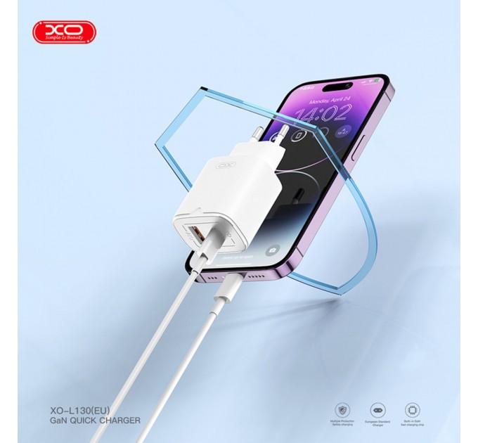 Сетевое зарядное устройство XO L130 PD30W/QC18W 1USB-C+1USB-A + Lightning кабель белый, цена: 359 грн.
