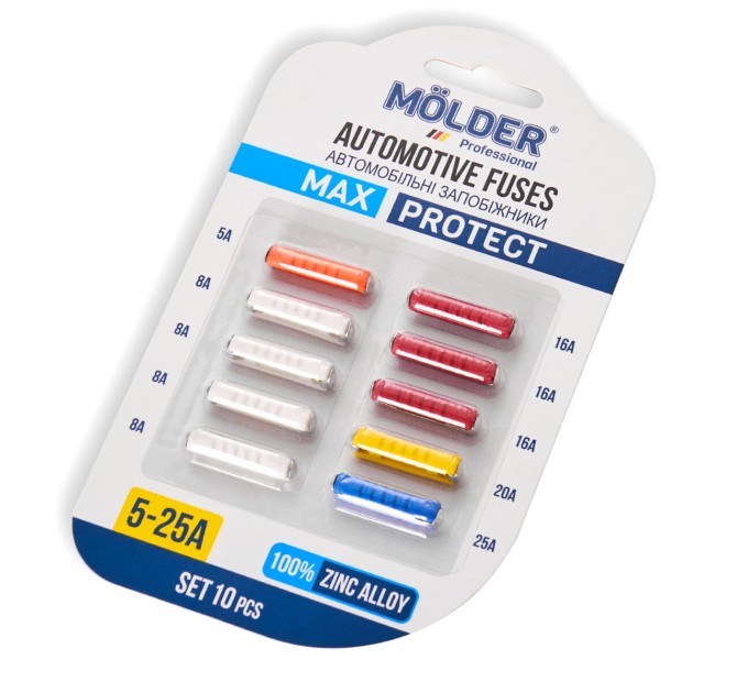 Набір запобіжників Molder "циліндричних" (5А,8А,16А,20А,25А), 10шт, ціна: 34 грн.