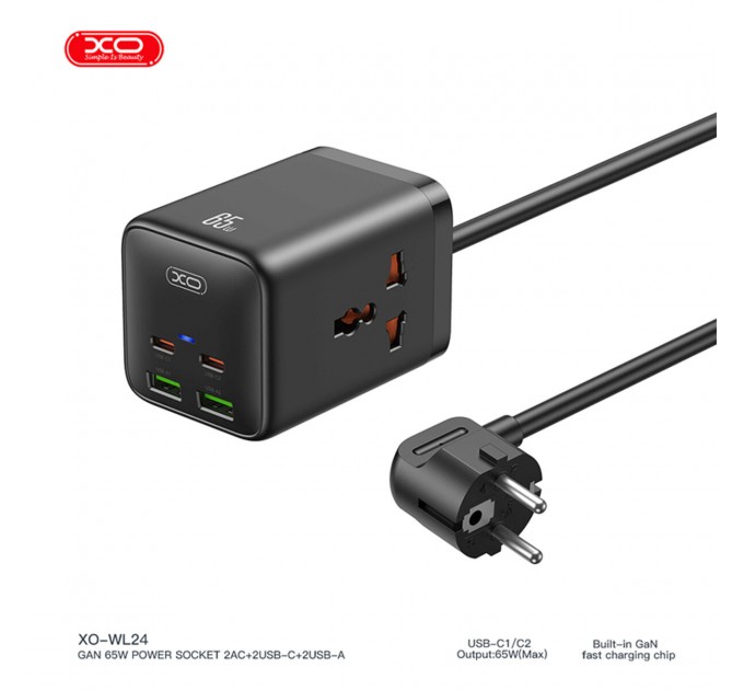 Сетевое зарядное устройство XO WL24 Fast Charging Desktop Charger Array Plug 65W черный, цена: 999 грн.