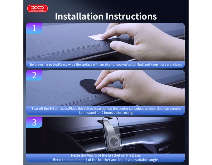 Тримач телефону автомобільний XO C145 90° Bending Velcro Magnetic чорний, ціна: 329 грн.