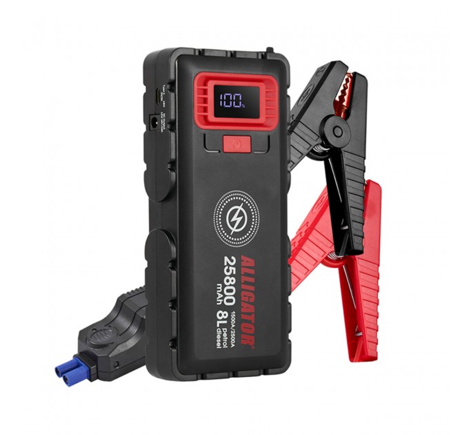 Пусковое устройство Alligator Jump Starter 1500A/2500A 25800mAh со Smart-клемами и беспроводной зарядкой, цена: 5 599 грн.