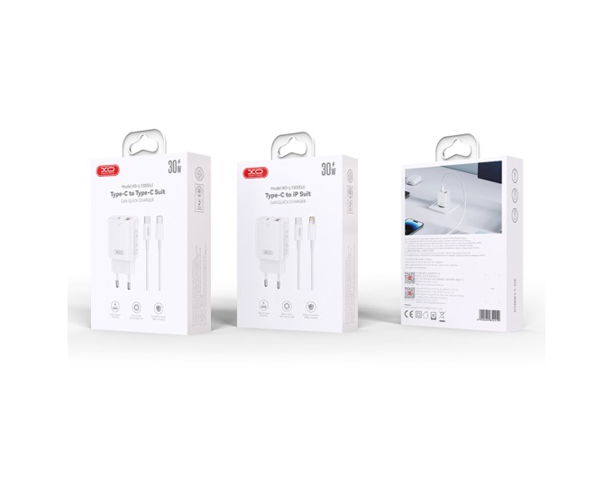 Сетевое зарядное устройство XO L130 PD30W/QC18W 1USB-C+1USB-A + Lightning кабель белый, цена: 399 грн.