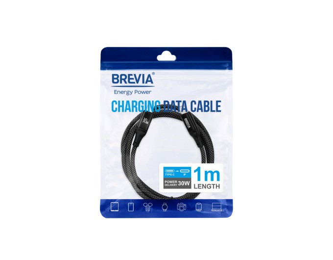 Кабель Brevia Type-C to Lightning 30W 1м, чорний ZIP, ціна: 223 грн.