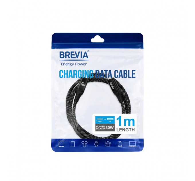 Кабель Brevia Type-C to Lightning 30W 1м, черный ZIP, цена: 218 грн.