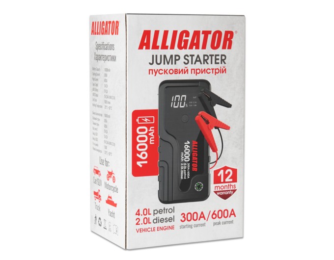 Пусковий пристрій Alligator Jump Starter 300A/600A 16000mAh, ціна: 2 700 грн.