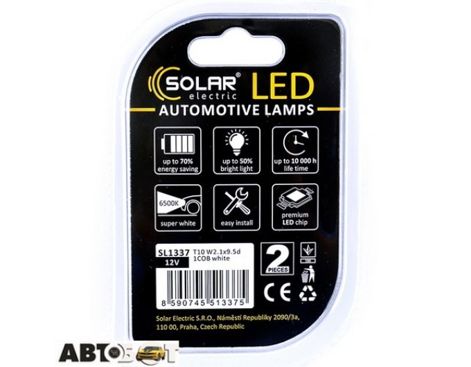 LED лампа SOLAR T10 W2.1x9.5d 12V 1COB white SL1337 (2 шт.), цена: 41 грн.