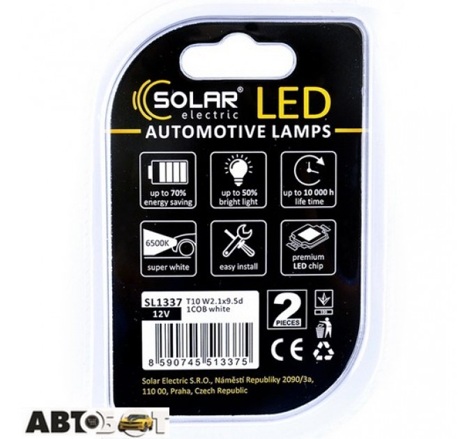 LED лампа SOLAR T10 W2.1x9.5d 12V 1COB white SL1337 (2 шт.), цена: 35 грн.