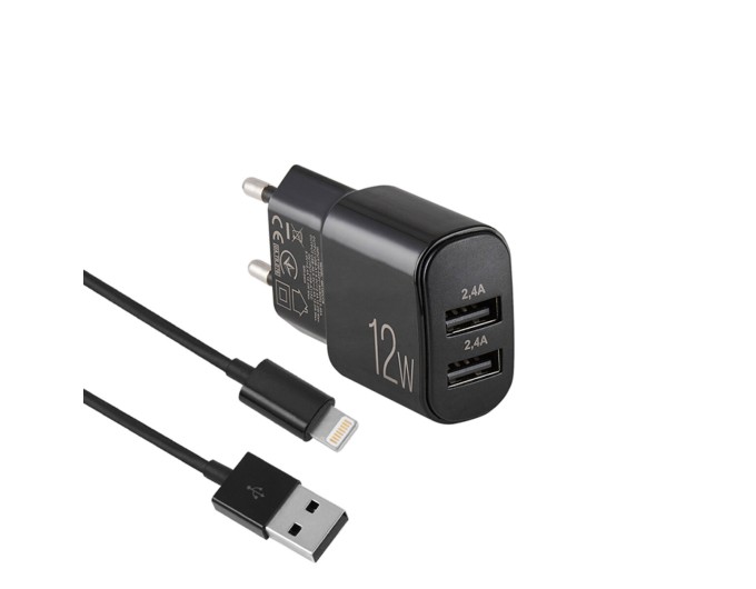 Сетевое зарядное устройство Brevia ePower 12W 2xUSB-A + кабель USB-A to Lightning 1м черный, цена: 326 грн.