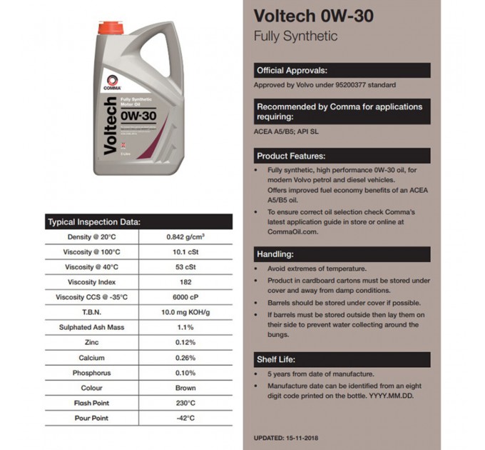 Моторне масло Comma VOLTECH 0W-30 5л, ціна: 2 461 грн.