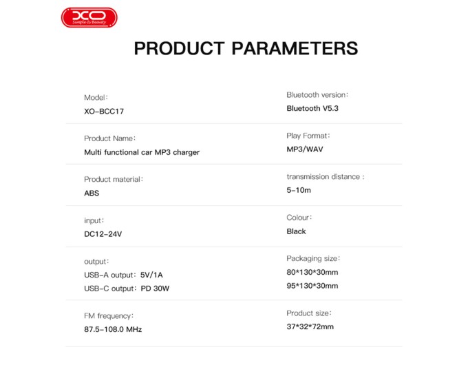 FM-трансмиттер XO BCC17 Smart Bluetooth+MP3 A+C Dual Port черный, цена: 299 грн.