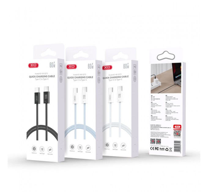 Кабель XO Woven Style Type-C to Type-C 60W 1м белый, цена: 79 грн.