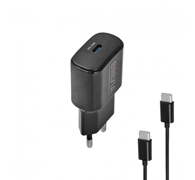 Сетевое зарядное устройство Brevia ePower PD20W + кабель USB-C to USB-C 1м черный, цена: 445 грн.