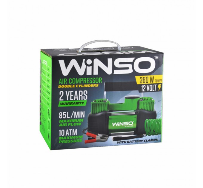 Компрессор автомобильный Winso 10Атм 85л/мин 360Вт двухцилиндровый с зажимами АКБ, цена: 1 495 грн.