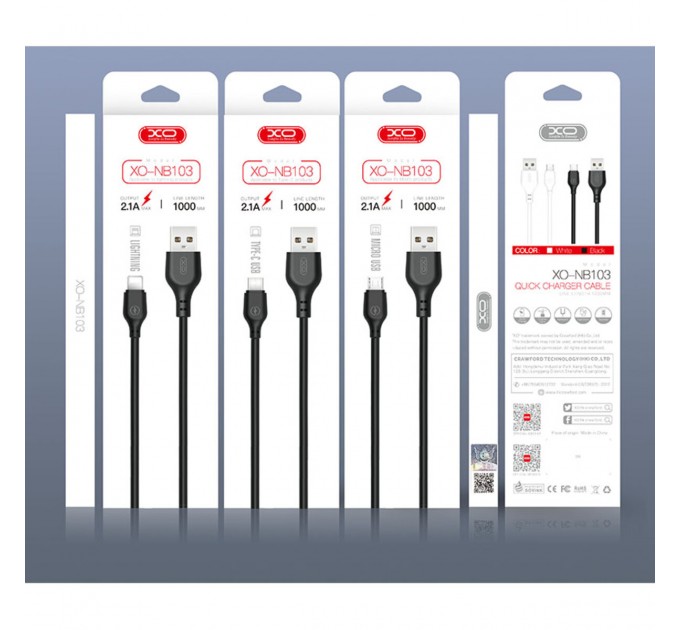 Кабель XO USB to Type-C 2,1А 1м черный, цена: 49 грн.