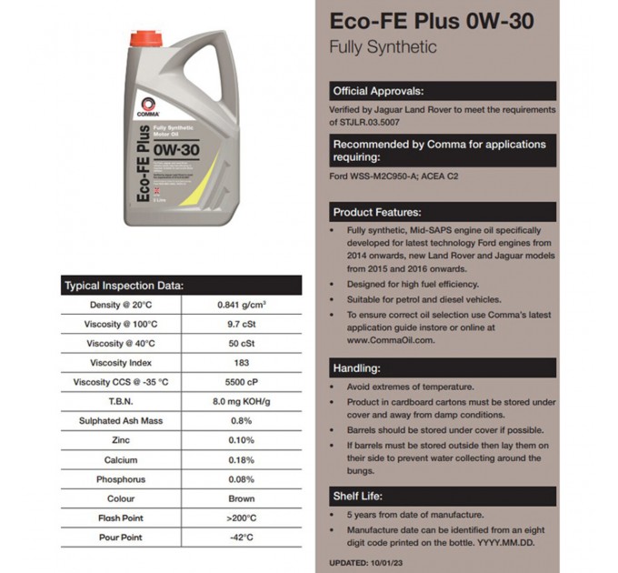 Моторне масло Comma Eco-FE PLUS 0W-30 199л, ціна: 84 503 грн.