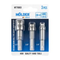 Набор переходников Molder для торцевых головок из Hex 1/4" на квадрат 1/4", 3/8", 1/2", 3шт