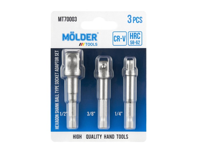 Набор переходников Molder для торцевых головок из Hex 1/4" на квадрат 1/4", 3/8", 1/2", 3шт, цена: 87 грн.
