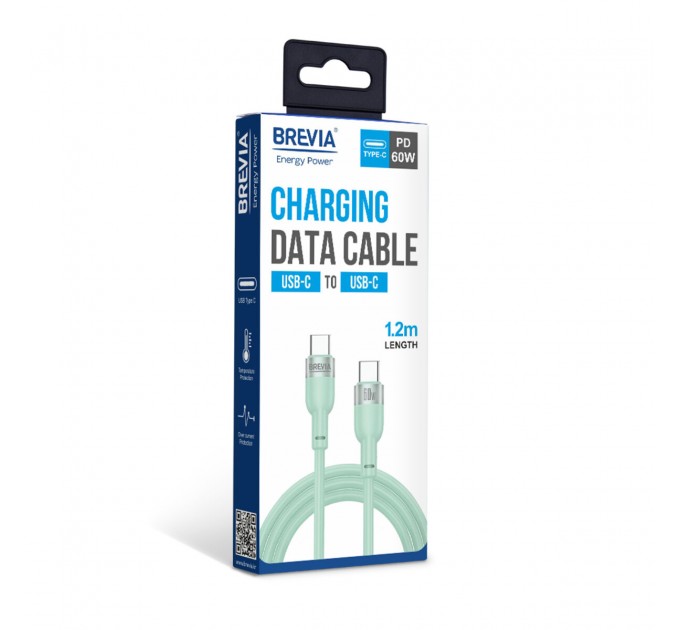 Кабель Brevia Type-C to Type-C 60W 1,2м, мятный box, цена: 162 грн.