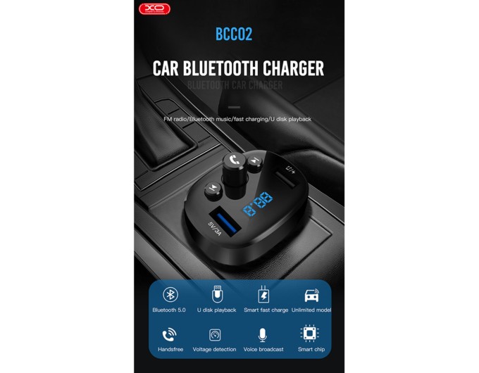 FM-трансмиттер XO BCC02 Bluetooth+FM+USB Charging черный, цена: 389 грн.