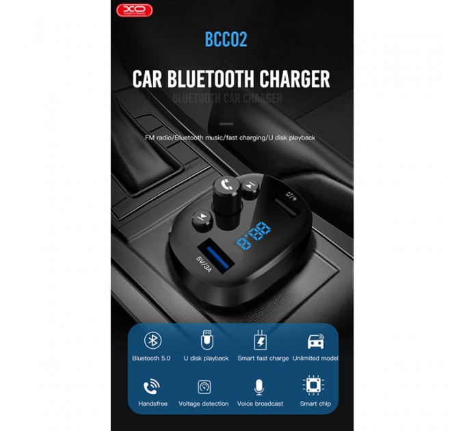 FM-трансмітер XO BCC02 Bluetooth+FM+USB Charging чорний, ціна: 349 грн.
