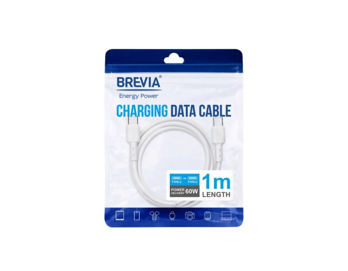 Кабель Brevia Type-C to Type-C 60W 1м, білий ZIP, ціна: 167 грн.