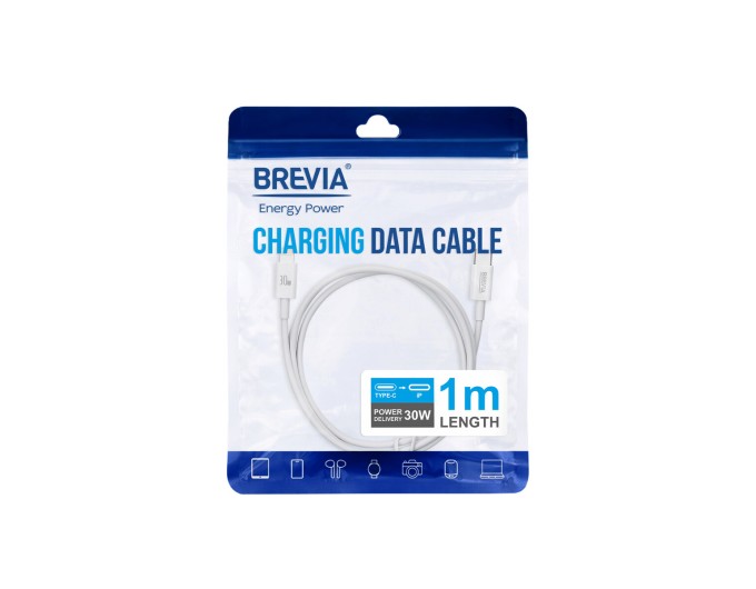Кабель Brevia Type-C to Lightning 30W 1м, білий ZIP, ціна: 182 грн.