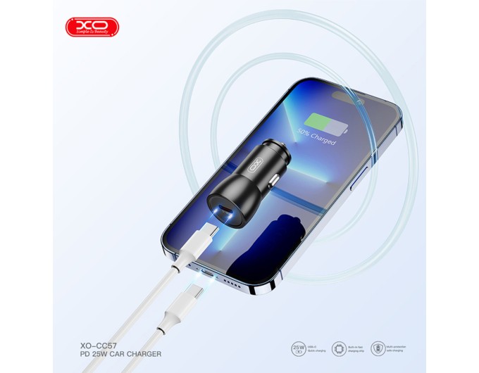 Автомобильное зарядное устройство XO CC57 PD25W Smart Metal Single C Port черный, цена: 129 грн.