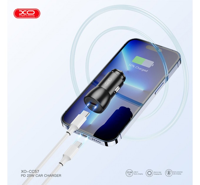 Автомобильное зарядное устройство XO CC57 PD25W Smart Metal Single C Port черный, цена: 109 грн.