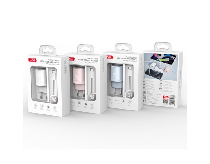Сетевое зарядное устройство XO L144 PD20W 1USB-A+1USB-C + Lightning кабель белый, цена: 319 грн.