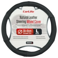 Чохол на кермо Carlife 39 - 41см, шкіра, чорний SW243L