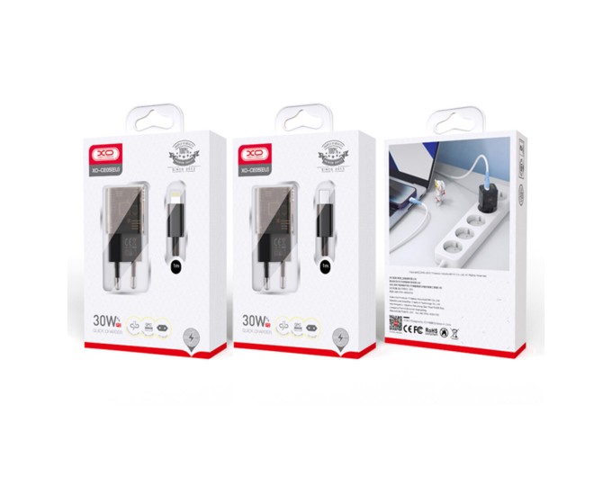 Сетевое зарядное устройство XO CE05 Gan PD30W+QC3.0 18W+ Lighting кабель коричневый, цена: 399 грн.