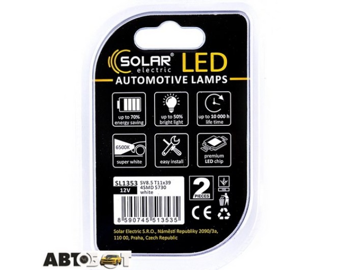 LED лампа SOLAR SV8.5 T11x39 12V 4SMD 5730 white SL1353 (2 шт.), ціна: 54 грн.