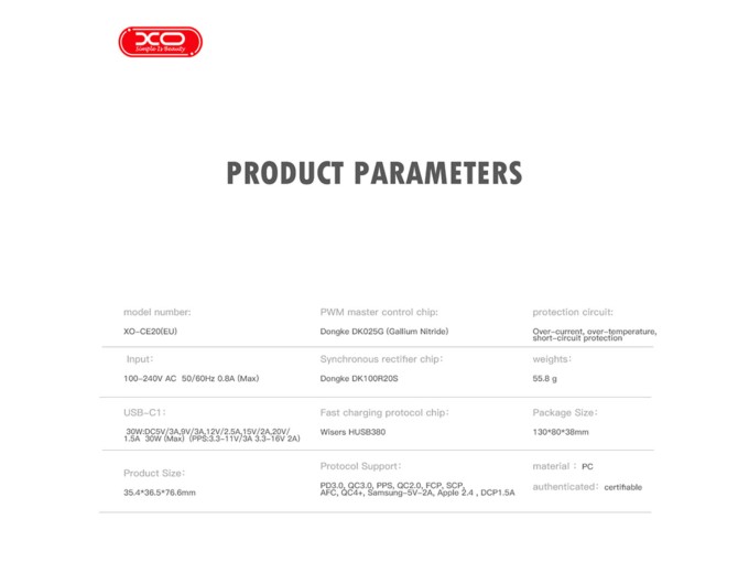 Сетевое зарядное устройство XO CE20 PD30W/PPS33W 1USB-C белый, цена: 389 грн.