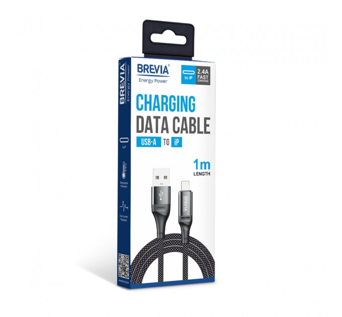 Кабель Brevia USB to Lightning 2.4А 1м, черный box, цена: 155 грн.