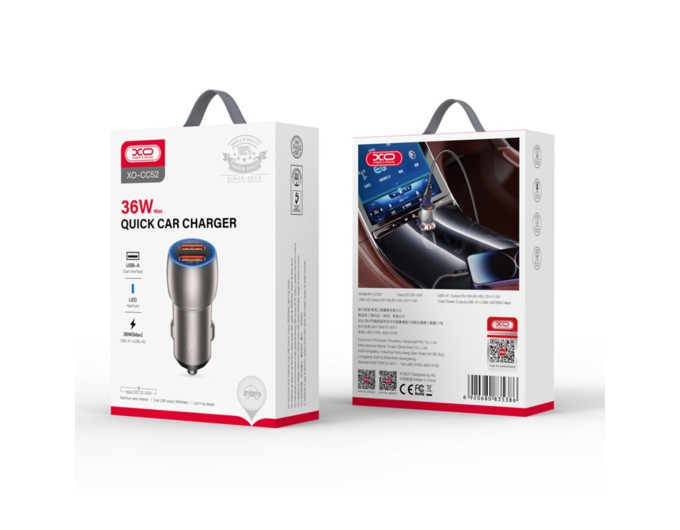 Автомобильное зарядное устройство XO CC52 Metal Dual USB QC3.0 36W черный, цена: 199 грн.