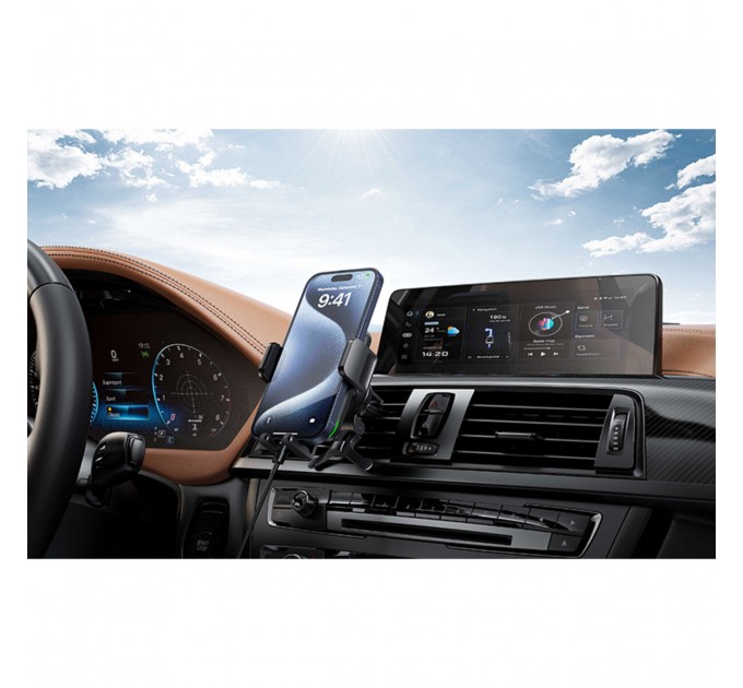 Держатель телефона автомобильный XO с беспроводной зарядкой WX041 Dual Arm Air Outlet 15W Wireless черный, цена: 499 грн.