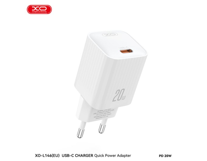 Сетевое зарядное устройство XO L146 PD20W Single USB-C + Type-C кабель белый, цена: 279 грн.
