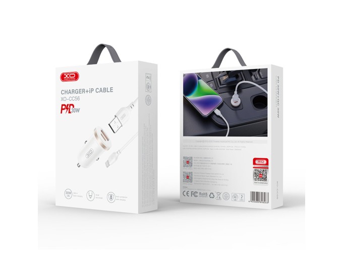 Автомобильное зарядное устройство для XO CC56 Plastic mini 30W+ Lightning кабель белый, цена: 219 грн.