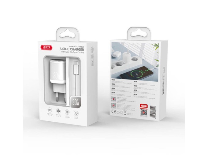 Сетевое зарядное устройство XO L150 30W Single USB-C + Type-C кабель белый, цена: 399 грн.
