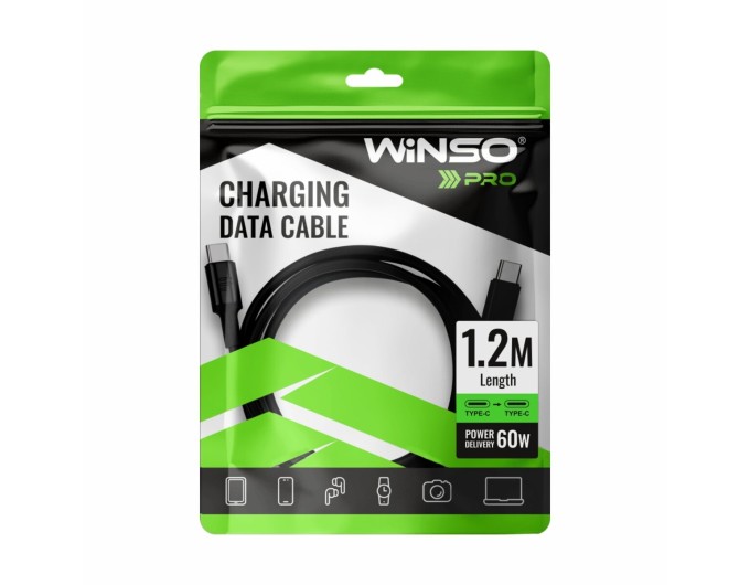 Кабель Winso Pro Type-C to Type-C 60W TPE 1,2м чорний, ціна: 115 грн.