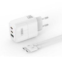 Сетевое зарядное устройство XO L139 1USB-A 45W+2USB-C 65W + Type-c кабель белый