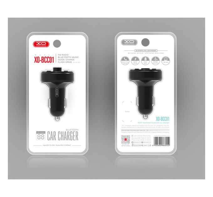 FM-трансмітер XO BCC01 Bluetooth+FM+MP3 чорний, ціна: 369 грн.