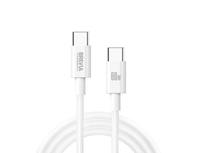 Кабель Brevia Type-C to Type-C 60W 1м, білий ZIP, ціна: 130 грн.