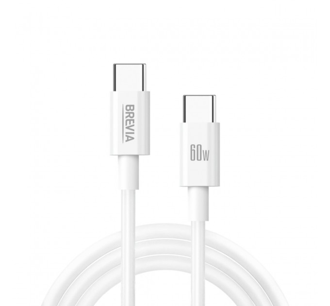 Кабель Brevia Type-C to Type-C 60W 1м, белый ZIP, цена: 127 грн.